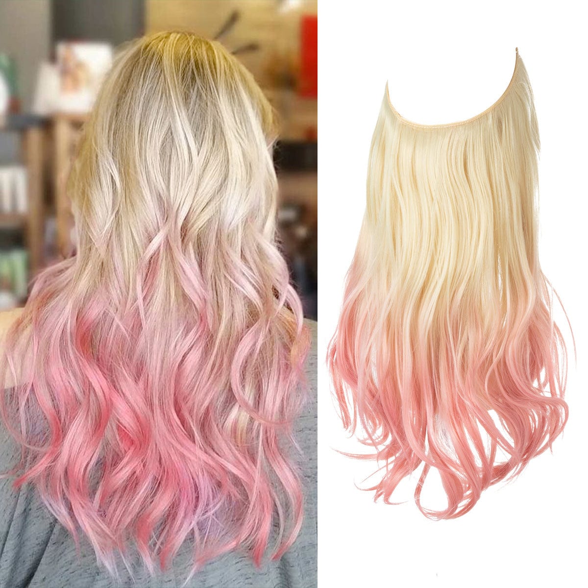 Lively® Blond mit Pinken Spitzen / 40cm - 110g Unsichtbare Haar Extensions - Gewellt
